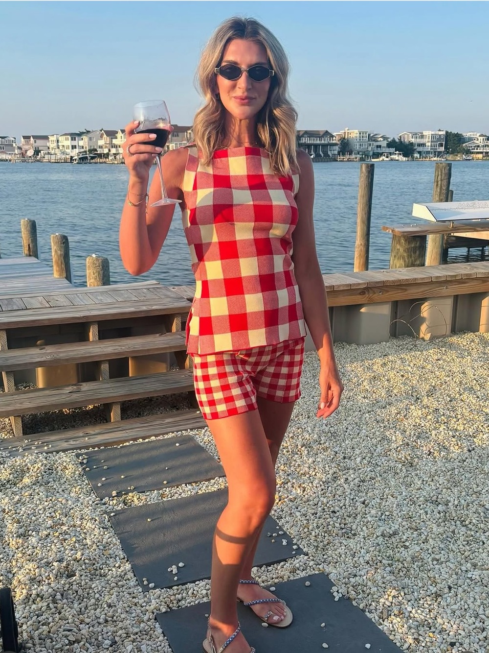 Commense Checkerboard Sleeveless Knit Shorts Set Size Medium NWT